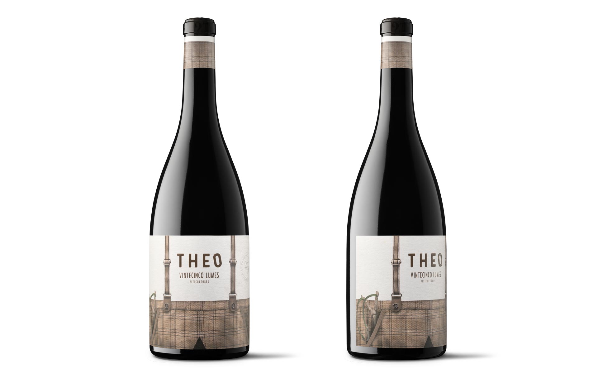 Fotografia de las botellas de vino de Theo, Veinticinco Lumes Viticultores